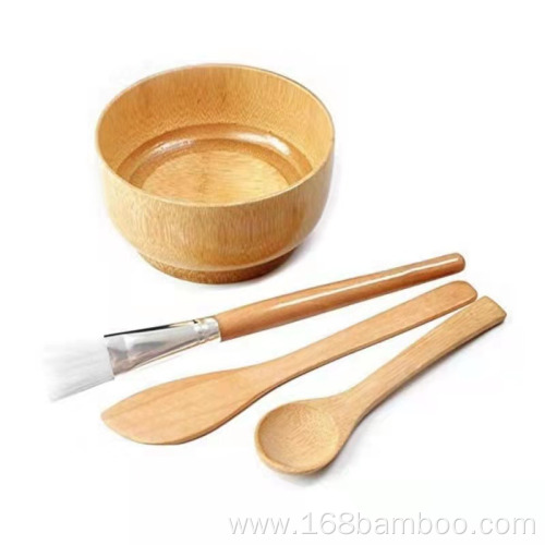 Bamboo Facial Tool Kits-Bowl,Spatula,Brush,Spoon